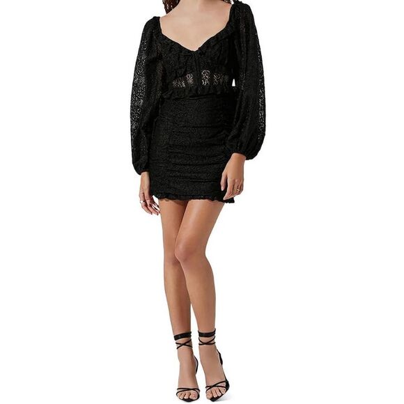 ASTR the label ruched black lace long sleeve mini corset dress medium NWT - Picture 1 of 17